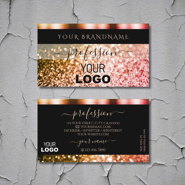 Tarjeta De Visita Elegante Naranja negro Purpurina de espuma rosada  (Subido por el creador)