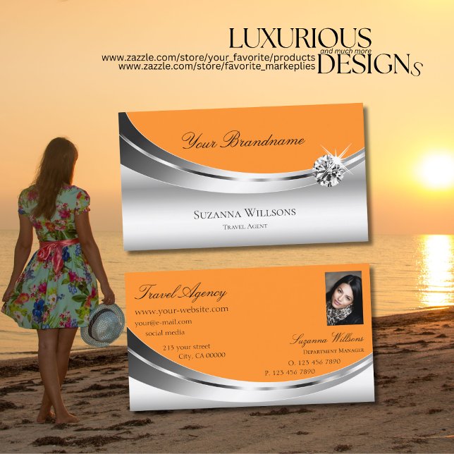 Tarjeta De Visita Elegante Naranja plateado con Diamante de la foto (Subido por el creador)