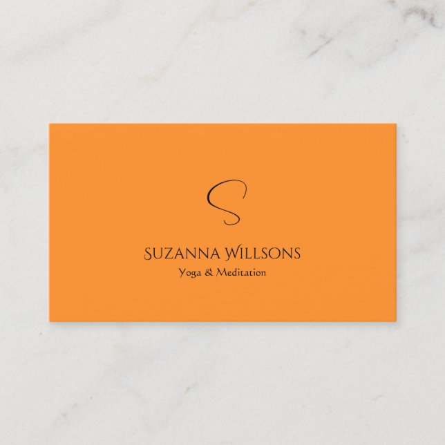 Tarjeta De Visita Elegante Naranja sencillo con monograma profesiona (Anverso)