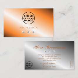 Tarjeta De Visita Elegante Naranja Silver Sparkling Diamantes con lo
