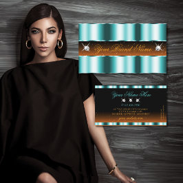 Tarjeta De Visita Elegante Naranja Verde azulado Black Sparkle Jewel