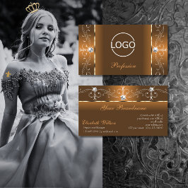 Tarjeta De Visita Elegante Naranja y las joyas de contrabando marrón