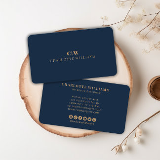 Tarjeta De Visita Elegante Naval Profesional Simple Monograma Oro