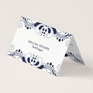 Tarjeta De Visita Elegante Navy-blue Floral Swirls Lace