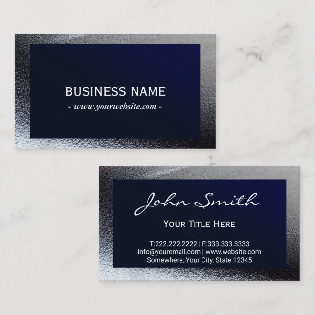 Tarjeta De Visita Elegante Navy Blue Gray Metallic Profesional (Anverso / Reverso)