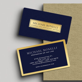 Tarjeta De Visita Elegante Navy Blue Leather Gold Label
