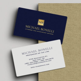 Tarjeta De Visita Elegante Navy Blue Leather MONOGRAM Profesional