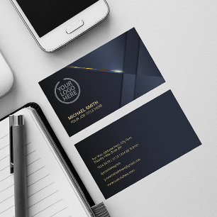 Tarjeta De Visita Elegante Navy Blue Modern Gold Line Profesional