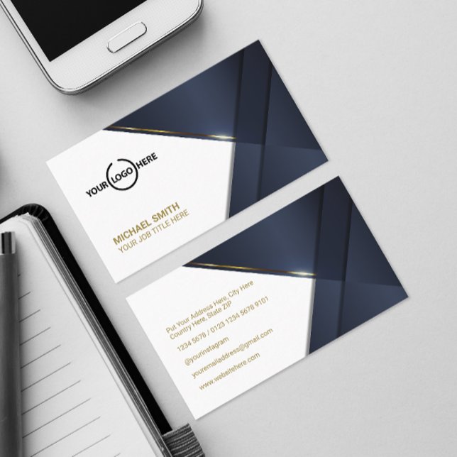 Tarjeta De Visita Elegante Navy Blue Modern Gold Line Profesional Bu (Subido por el creador)