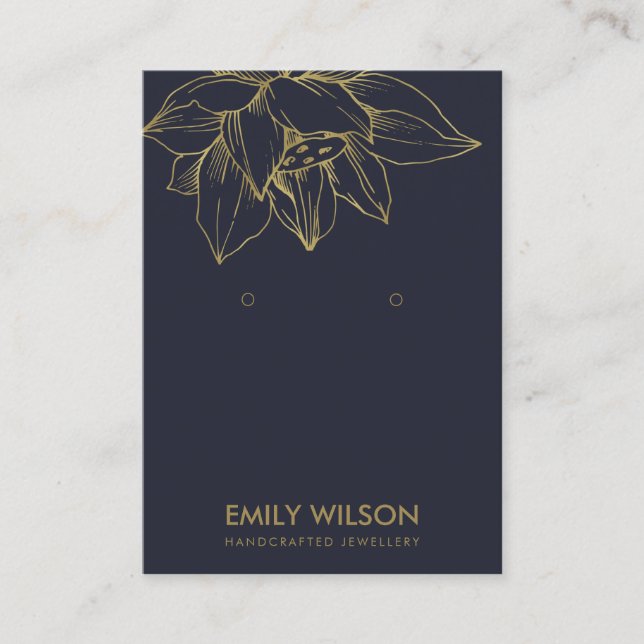 TARJETA DE VISITA ELEGANTE NAVY GOLD LOTUS SIMPLE EARRING PANPLAY (Anverso)