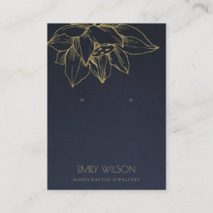 TARJETA DE VISITA ELEGANTE NAVY GOLD LOTUS SIMPLE EARRING PANPLAY