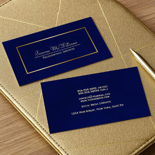 Tarjeta De Visita Elegante Navy Simple Profesional Azul y Oro