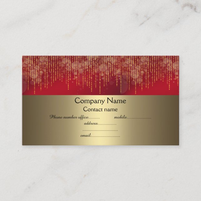 Tarjeta De Visita elegante negocio de oro de chispa roja (Anverso)