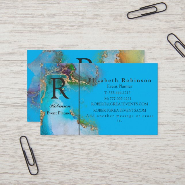 Tarjeta De Visita Elegante negocio profesional Gold Sky Blue Marble (Anverso/Reverso In Situ)