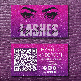 Tarjeta De Visita Elegante negrita Purpurina Ombre Lash Tech QR Code