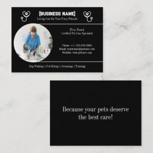 Tarjeta De Visita Elegante negro con foto Personalizable cuidado de