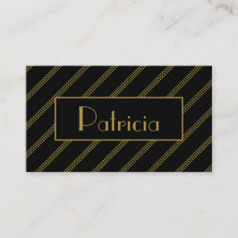 Tarjeta De Visita Elegante negro con líneas doradas diagonales