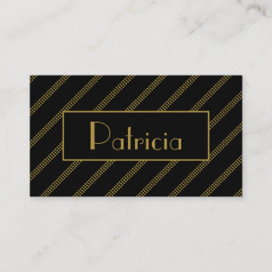 Tarjeta De Visita Elegante negro con líneas doradas diagonales