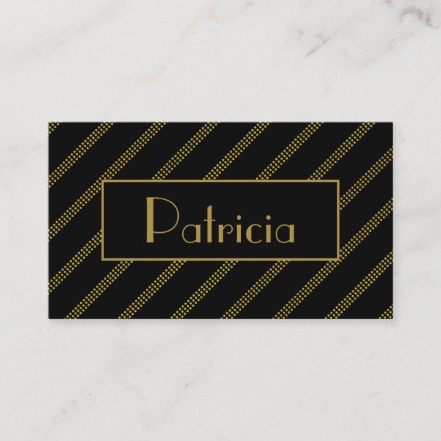 Tarjeta De Visita Elegante negro con líneas doradas diagonales (Anverso)