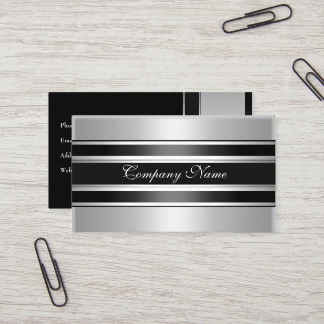 Tarjeta De Visita Elegante negro cromado plateado Metalizado (Anverso/Reverso In Situ)