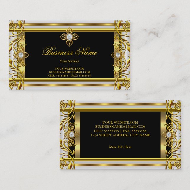 Tarjeta De Visita Elegante negro dorado blanco (Anverso / Reverso)