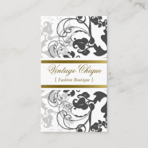 Tarjeta De Visita Elegante negro elegante del Flourish floral del