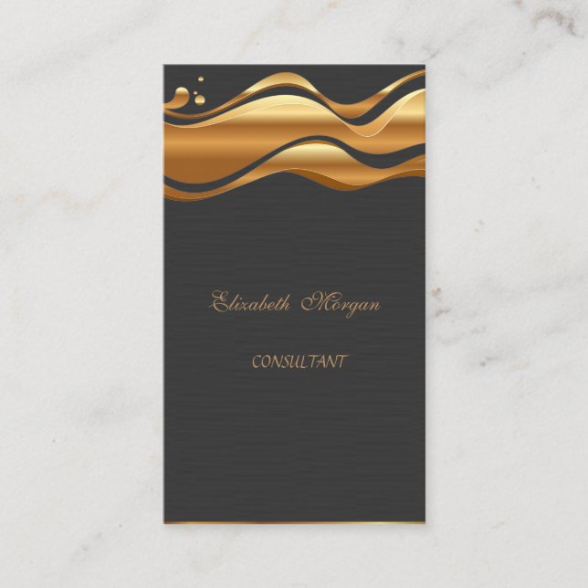 Tarjeta De Visita Elegante Negro Elegante - Oro (Anverso)