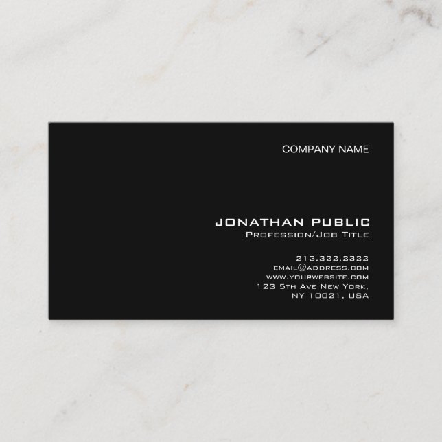 Tarjeta De Visita Elegante negro moderno profesional limpio (Anverso)
