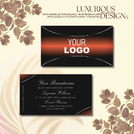 Tarjeta De Visita Elegante negro Naranja con borde y logotipo platea