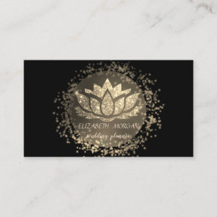 Tarjeta De Visita Elegante negro, Purpurina de confeti dorado Lotus