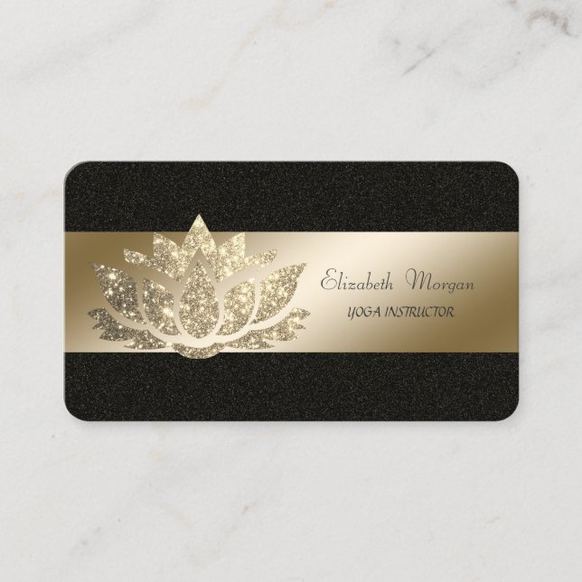 Tarjeta De Visita Elegante, negro, Purpurina dorado Lotus (Anverso)