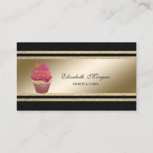 Tarjeta De Visita Elegante negro, rayas brillantes de falso oro Cupc