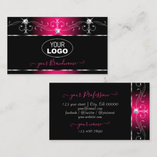 Tarjeta De Visita Elegante negro rosa ornamentado brillo joyas con l
