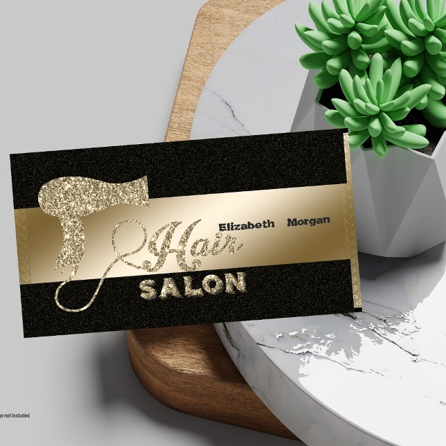Tarjeta De Visita Elegante,Negro,Secador de pelo Purpurina dorado (Subido por el creador)