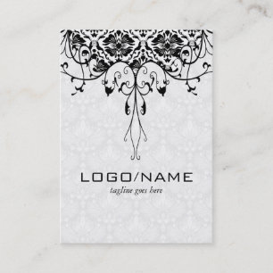 Tarjeta De Visita Elegante negro sobre damascos florales de aspecto 