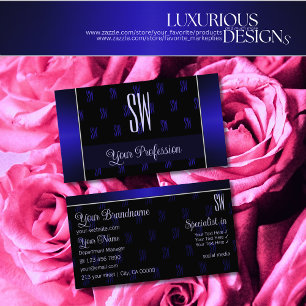 Tarjeta De Visita Elegante negro y azul con Iniciales Profesionales