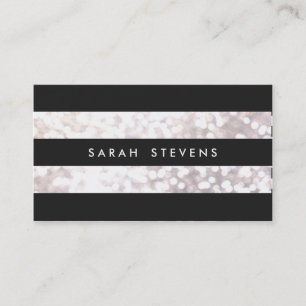 Tarjeta De Visita Elegante negro y blanco bokeh Striped Moderno
