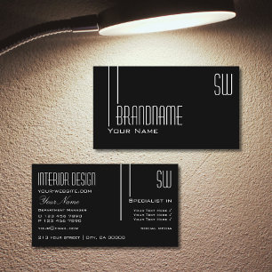 Tarjeta De Visita Elegante negro y blanco con Iniciales Profesionale