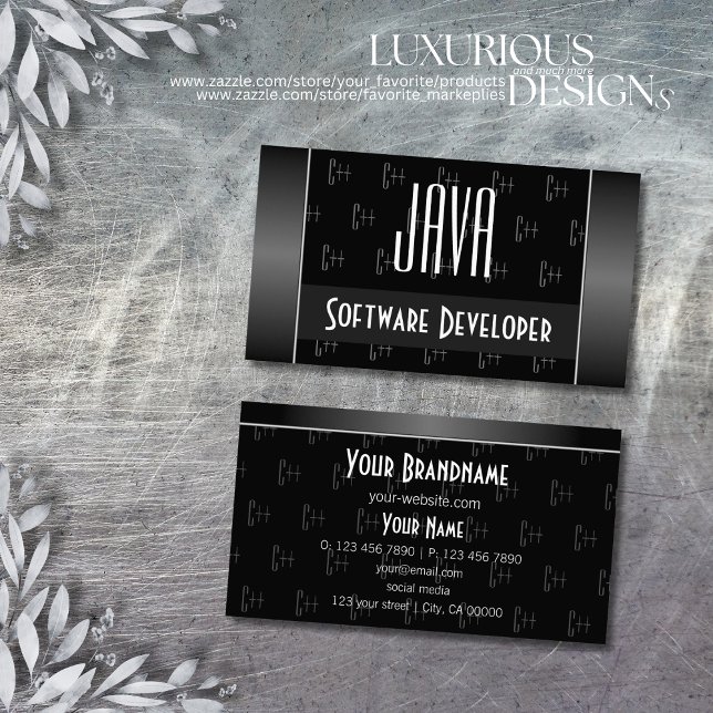 Tarjeta De Visita Elegante negro y blanco con letras estampadas (Subido por el creador)