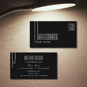 Tarjeta De Visita Elegante negro y blanco con profesional monograma