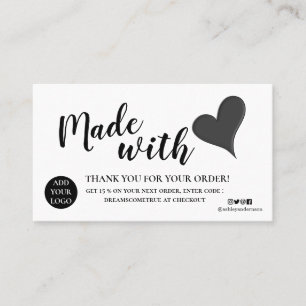 Tarjeta De Visita Elegante negro y blanco gracias hecho con amor