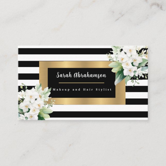 Tarjeta De Visita Elegante negro y blanco rayado (Anverso)