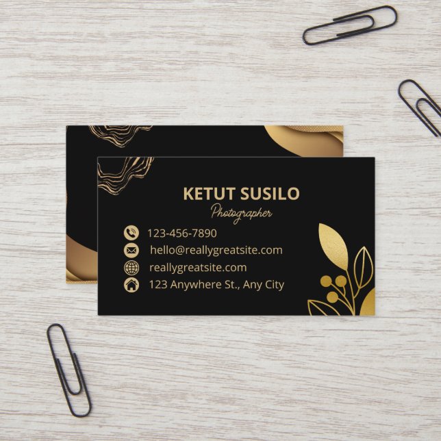 Tarjeta De Visita Elegante negro y dorado (Anverso/Reverso In Situ)