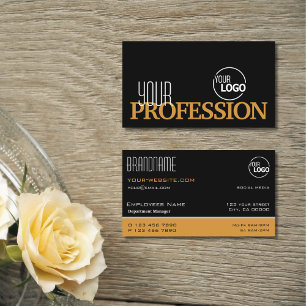 Tarjeta De Visita Elegante negro y Naranja simple moderno con logoti