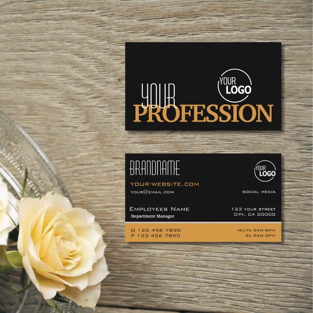 Tarjeta De Visita Elegante negro y Naranja simple moderno con logoti (Subido por el creador)
