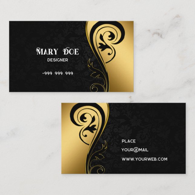 Tarjeta De Visita Elegante negro y oro (Anverso / Reverso)