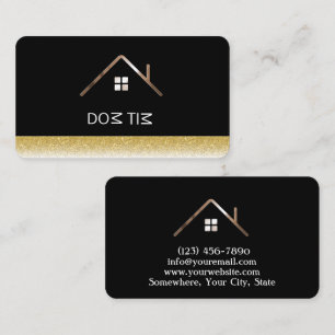 Tarjeta De Visita Elegante negro y oro, compañía de la casa