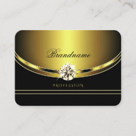 Tarjeta De Visita Elegante negro y oro con diamantes espumosos