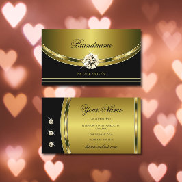 Tarjeta De Visita Elegante negro y oro con lujosos Diamantes de imit