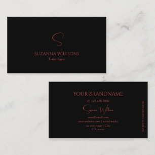 Tarjeta De Visita Elegante negro y rojo con estilo monograma